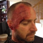 Make-up gag on Anthony Debreceny in Savanah for cooking show-Motorbike accident